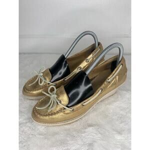 Sperry Womens Gold Metallic Wedge Boat Shoes Size 7.5M